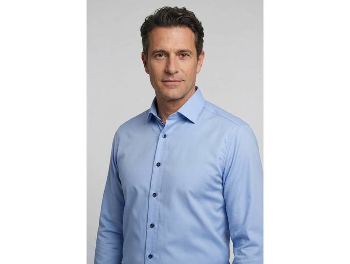 Langarmhemd OLYMP Luxor 24/Seven modern fit Jerseyshirt , Herren, Gr. 42, N-Gr, blau (hellblau), Jersey, Obermaterial: 92% Baumwolle, 8% Elasthan, Hemden Langarmhemd, mit geruchshemmenden Materialeigenschaften