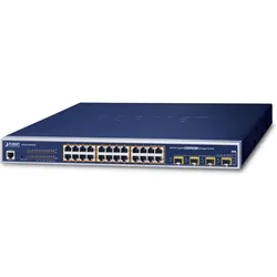 Planet IPv6 Managed 24-Port 802.3at High Power PoE Gigabit Ethernet Switch + 4-Port SFP (400W) (24 Ports), Netzwerk Switch, Schwarz