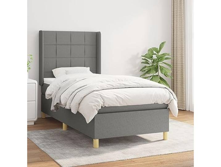 RJPLMFV Komplettes Bett, 90 x 200 cm, Dunkelgrau, Matratze mit Taschenfedern