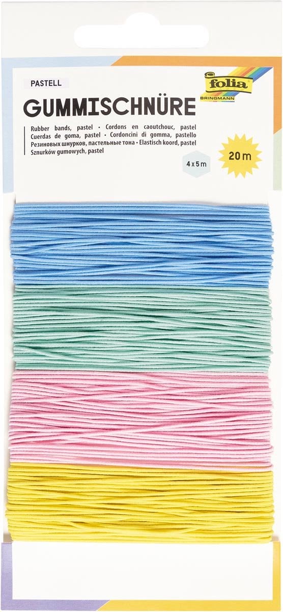 Folia elastiek touw, pak van 4 stuks, 5 m, geassorteerde pastelkleuren