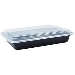VEPATIM 50 Mehrweg Menüboxen wiederverwendbar PP mit Deckel ungeteilt schwarz 29.5x20x5.5cm