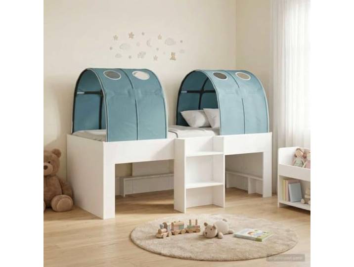 RJPLMFV Bett mit 3 Teilen, Weiß und Hellblau, Holz Technik Lattenrost, weiche Mikrofaser, einfache Montage, für modernes Schlafzimmer