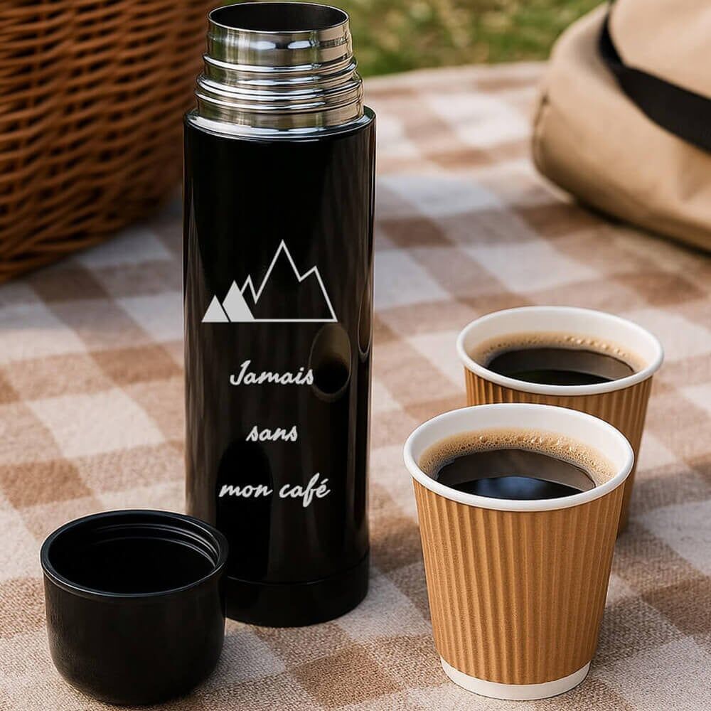 Ocadeau Bouteille thermos noir gravée