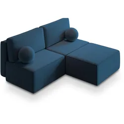 ECKSOFA VARNA M Blau Velours-Stoff mit Schlaffunktion