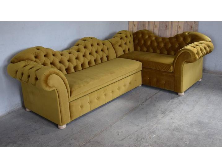 JVmoebel Chesterfield-Sofa Ecksofa in Grau mit Chesterfield-Design und Stoffbezug, Made in Europa