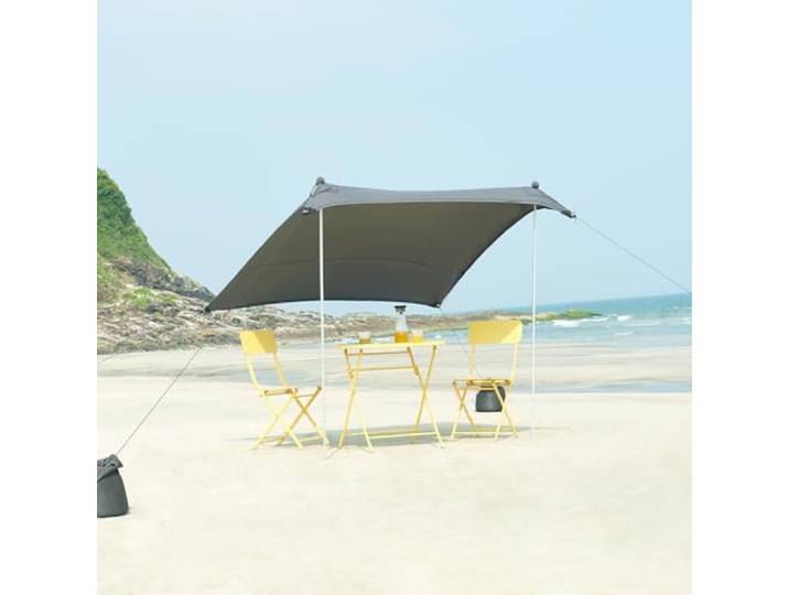pro.tec Strandzelt Bernheze Sonnensegel Schattensegel Sonnenzelt mit 2 Alu-Stangen und 4 befüllbaren Sandtaschen Sonnendach 270x270x210cm (LxBxH) Grau
