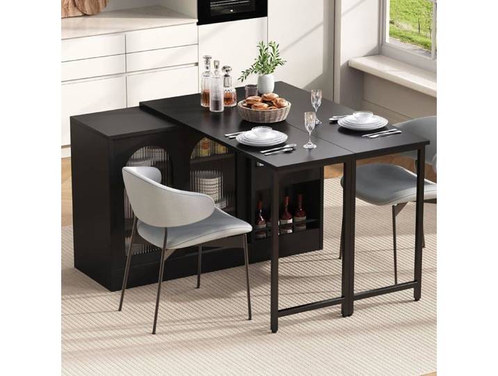 Table de bar extensible - Pivotante à 360° - Avec espace de rangement - Buffet bar avec porte en verre - pour cuisine -bar à café