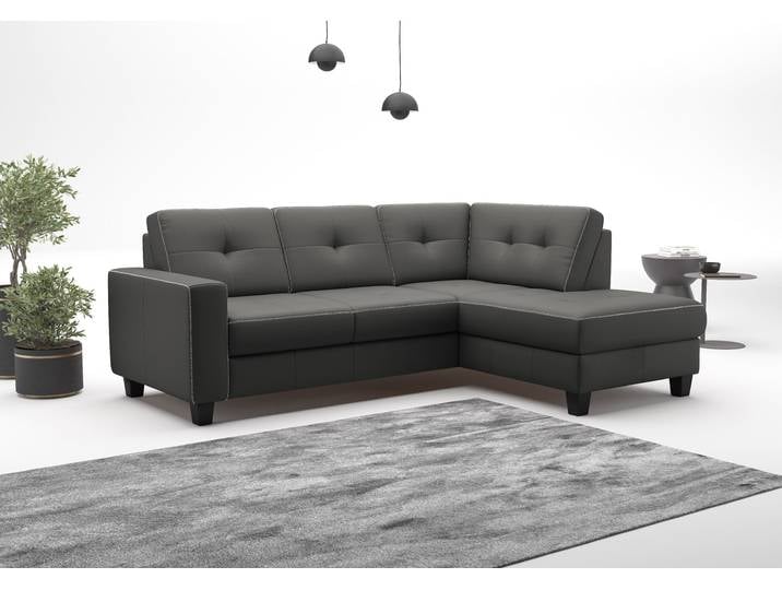 Ecksofa, Anthrazit, 226x170 cm, Naturleder, Mit Bettfunktion, Modern, Places of Style