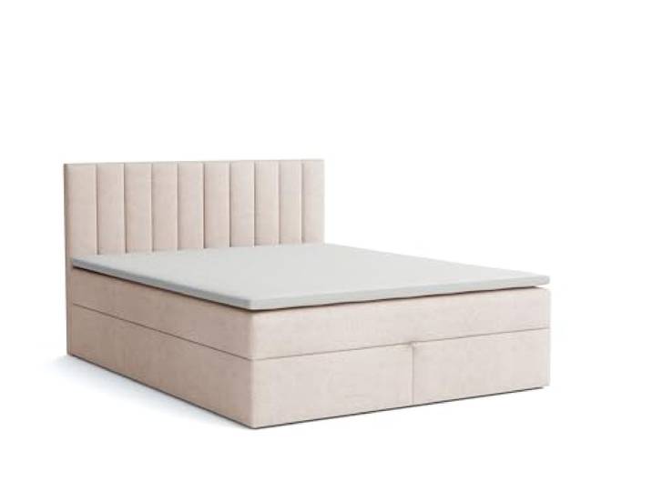 Generisch Boxspringbett mit Bettkasten ZADAR, Polsterbett mit Bonellmatratze Topper Doppelbett mit Stauraum gepolstertes Kopfteil, Doppelbett Schlafzimmer Härtegrad H3 (Aston 1 - beige, 140 x 200 cm)