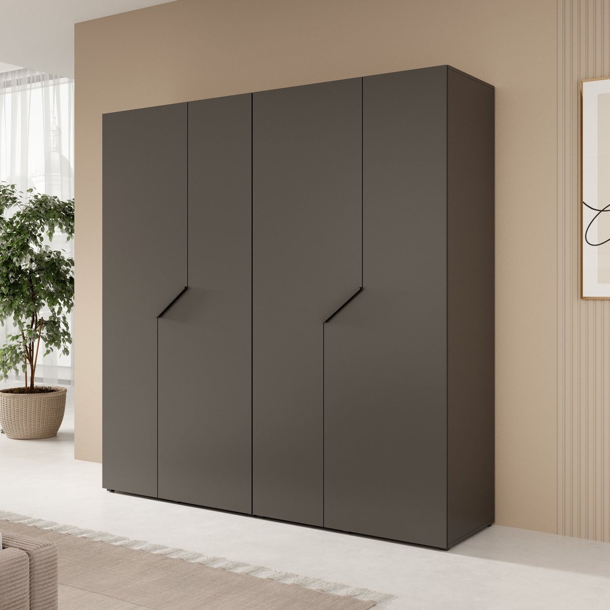 Meubella Arena Kledingkast 4-deurs Zwart B/D/H: 200 x 50 x 202 cm