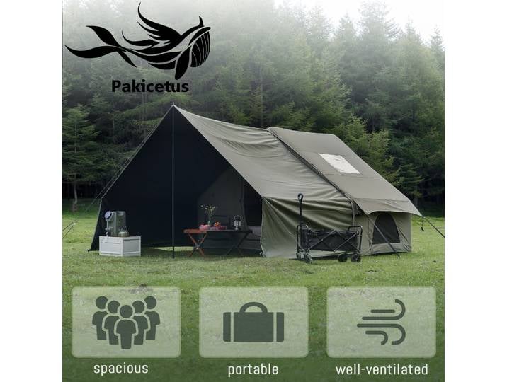 Tente de camping gonflable PAKICETUS en toile de coton respirante, tente de glamping avec fenêtre de toit, pour 4 à 6 personnes, installation rapide, tente familiale pour 4 saisons, pour l'extérieur