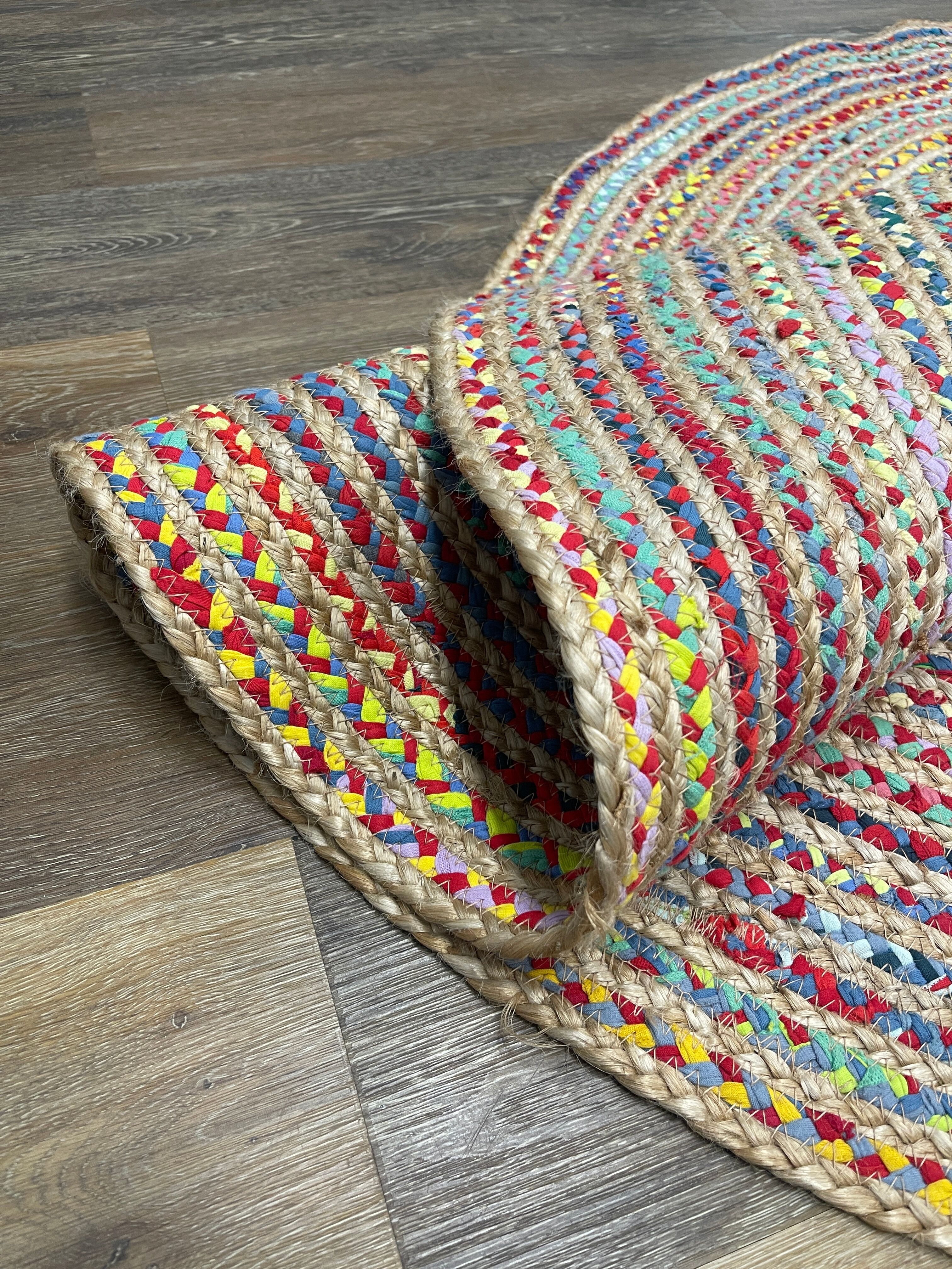 Teppich "Boho Breeze", beige (natur multicolor), H:10mm Ø:200cm, Baumwolle, Jute, MYFLAIR MÖBEL & ACCESSOIRES, Teppiche, Teppich, Juteteppich, handgeflochten, Wendeteppich, farbige Baumwoll-Akzente natur multicolor Ø 200cm 1 Stk., 10mm, Ø 200cm