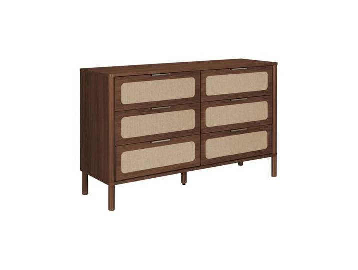 sweeek - Commode vintage décor bois et cannage 6 tiroirs ETTA