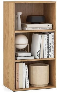 Costway 3-Tier Cube Bookcase with Adjustable Shelves for Home Office-Natural