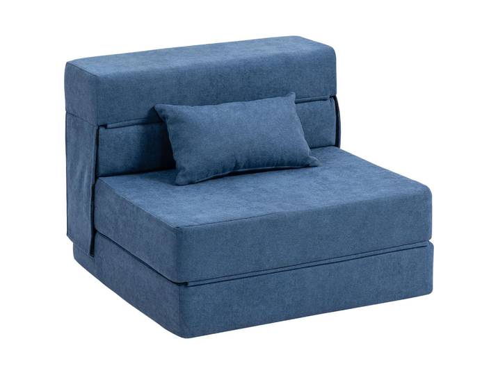 Homcom 3 in 1 Schlafsessel, klappbares Schlafsofa mit Bettfunktion, Lendenkissen, Blau, Kunststoff, 80x15x210 cm, Wohnzimmer, Sofas & Couches, Schlafsofas, Schlafsessel