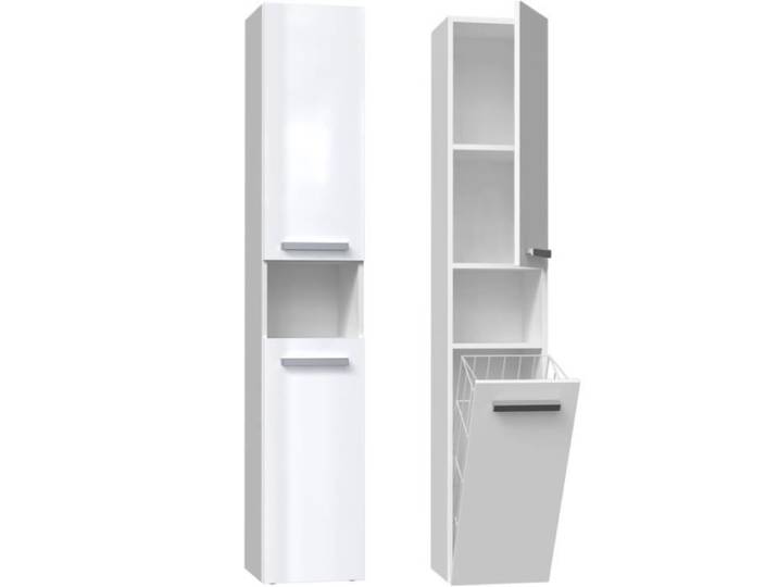 HORTI - Meuble salle de bain avec panier à linge - 31x30x174cm - Colonne rangement SDB