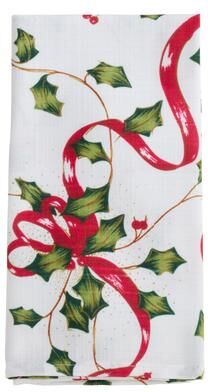 Saro Lifestyle Christmas Table Napkins With Holly and Ribbon Design (Set of 12)