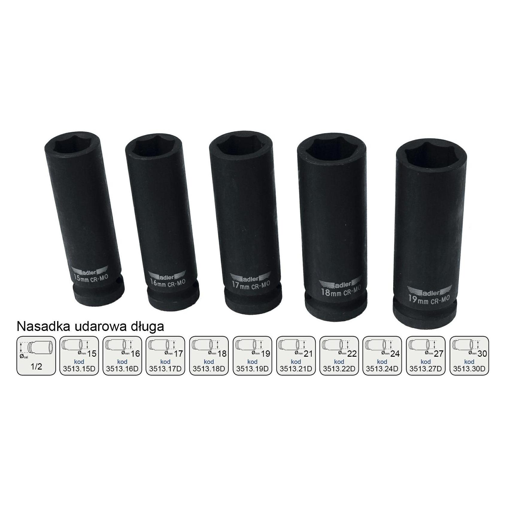 Adler SCHLAGSTUTZEN LANG 1/2" 22mm MAR3513.22D (3513.22D)