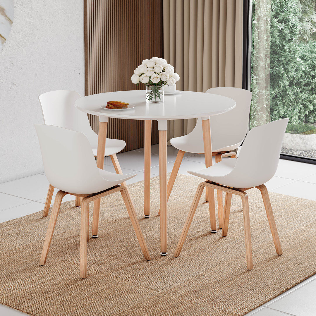 Norden Home Triston 90 cm Beech Round Dining Table with Wood Base White