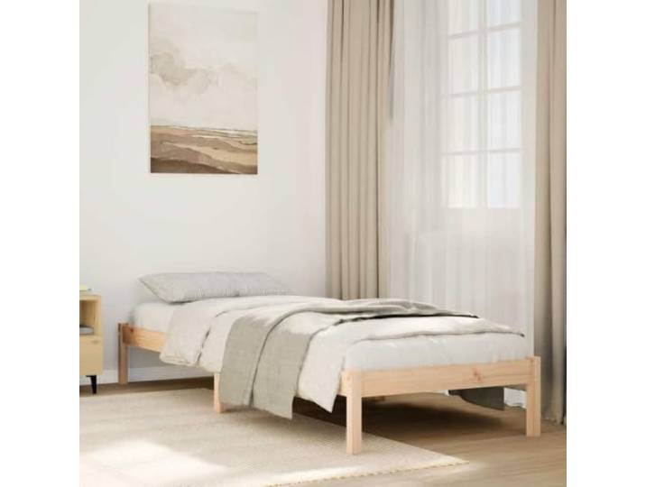 RJPLMFV Bettgestell, Massivholz, Kiefer, 90 x 220 cm, ohne Matratze Lattenrost inklusive, robuste Füße, rustikales Design, Schlafzimmer