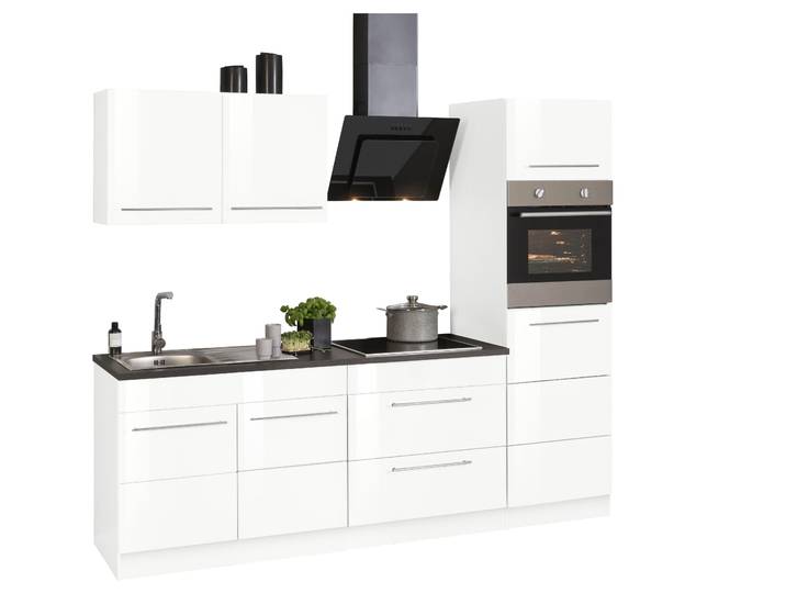Küchenzeile, Hochglanz, Weiß, 240×60 cm, Mit E-Geräten, Modern, KS-Trient