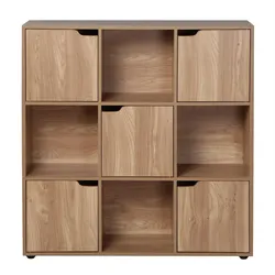 WÜRFELREGAL 9 Fächer mit 5 Türen Holzdekor B89 cm - MODU