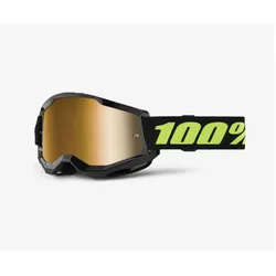 100%, Unisex, Sportbrille, STRATA 2 Goggle Solar Eclipse - Mirror True Gold Lens (Black, Gelb, Mirror True Gold), Gold, Schwarz