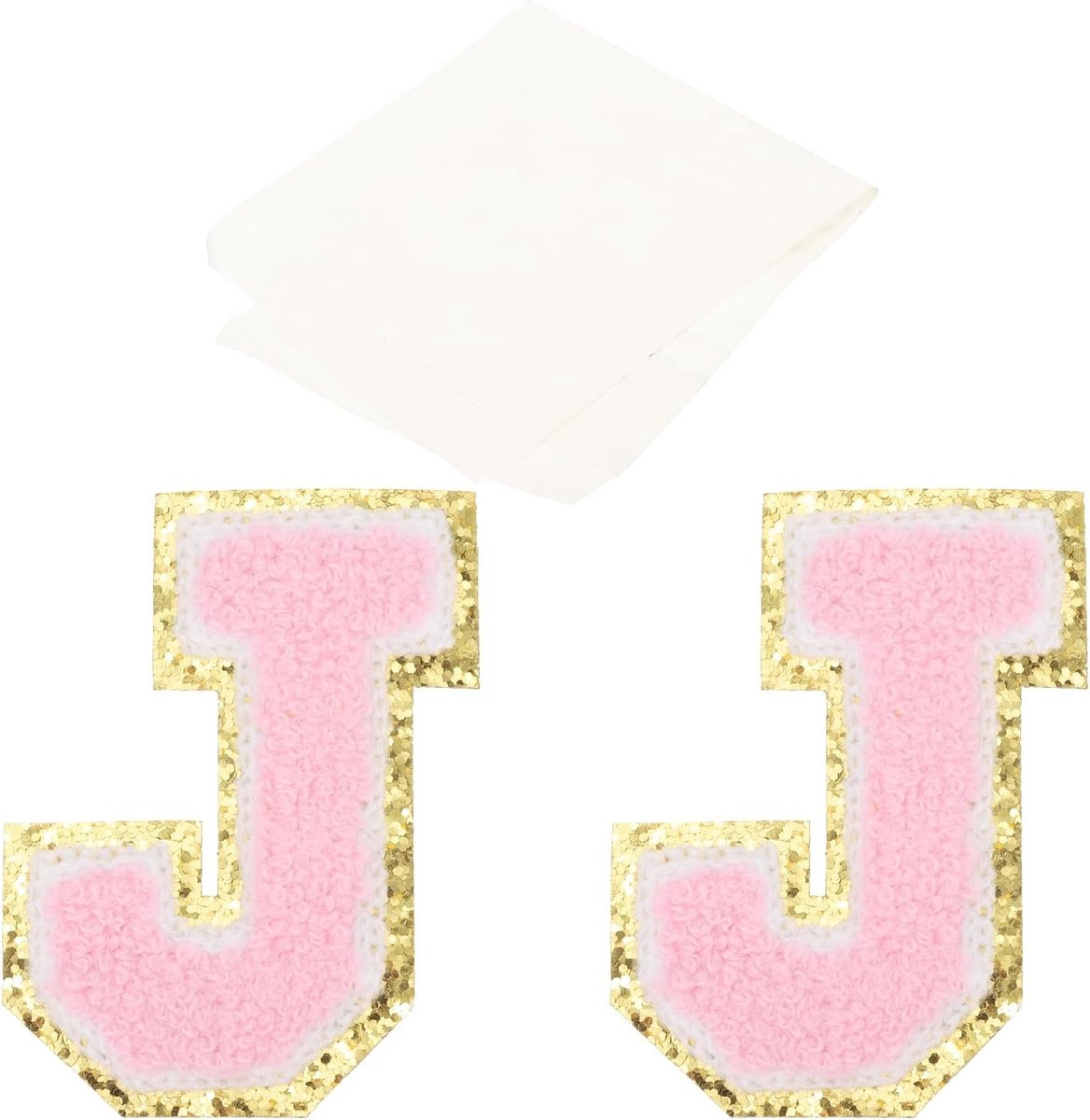 Opstrijkbare Chenille Alfabet Letter Patches met Glitter Rand - Roze - 8 x 6 cm