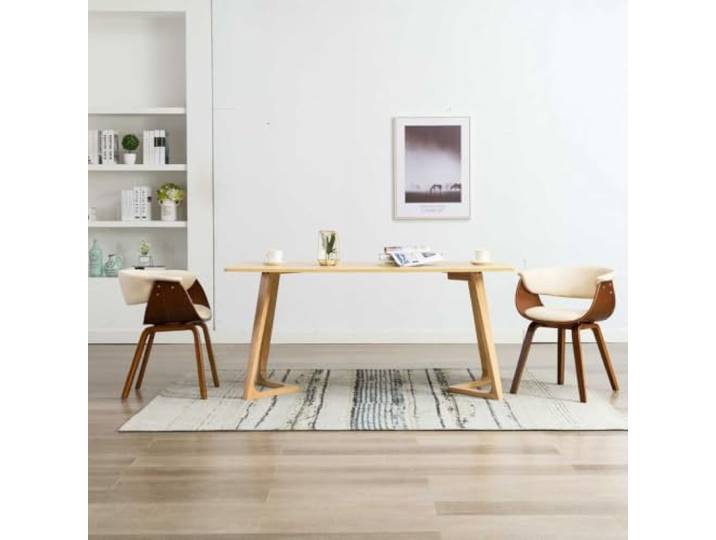 HEFZGDB Esszimmerstühle 2 STK. Creme Bugholz und Kunstleder Set mit gepolstertem Sitzkomfort und stabilem Holzrahmen