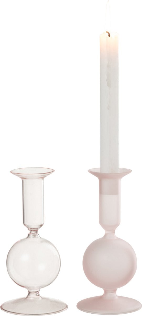 J-Line kaarshouder Bal glas transparant/lichtroze - 2 stuks