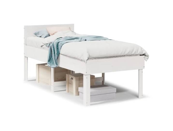 PUGYNBK Bettgestell aus Massivholz, weiß, 90 x 190 cm Lattenrost, Kiefernholz, robust, mit Kopfteil, Stauraum unten