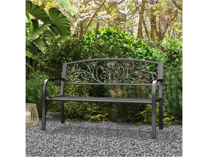 Banc De Jardin 2 Places En Metal Noir Banc D Exterieur FloraGrace Pour Balcon Et Terrasse A Monter Soi Meme 127x60x87cm