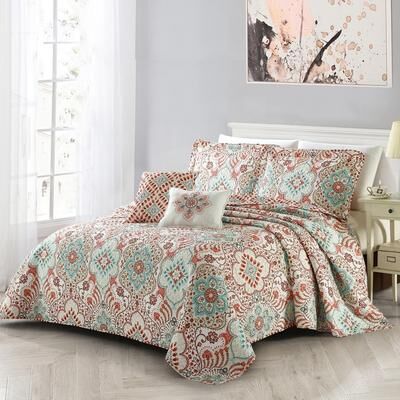 Home Soft Things Serenta Bennington Damask Printed Microfiber 5 Piece Quilts Set