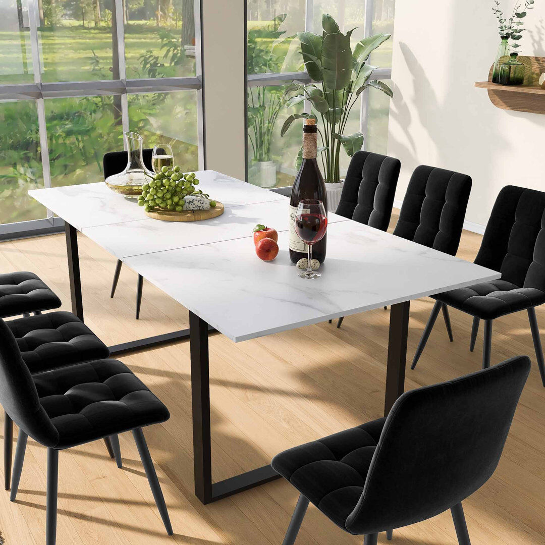 Brayden Studio Extendable Dining Table with Iron Base White