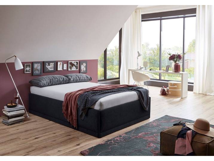 Westfalia Schlafkomfort Polsterbett Texel, Standardhöhe mit Zierkissen, Bettkasten bei Ausführung mit Matratze