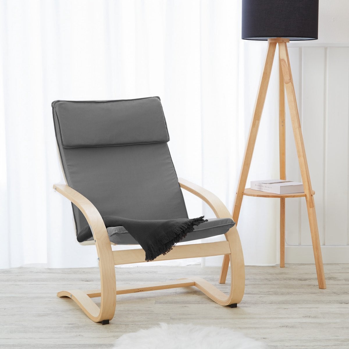 Homestyle4u Schommelstoel met armleuningen - Grijs - Houten frame