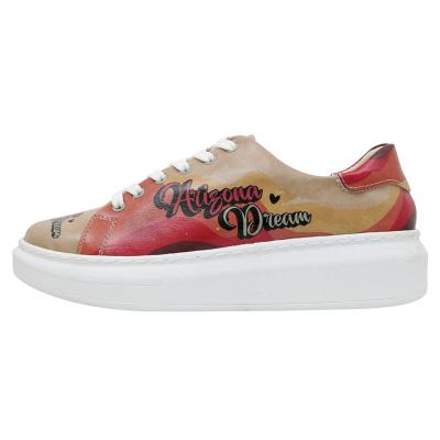 Plateausneaker DOGO "Myra Low-Top Sneaker Smell The Flowers Damen Sneaker, Myra", Damen, Gr. 40, ungefüttert, Normalschaft, rot (beige, rot), Lederimitat, Schuhe Plateausneaker, Handgefertigt