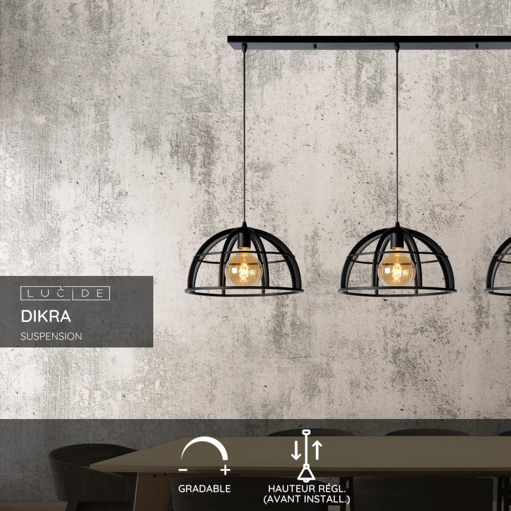 Lucide Suspension métal noire 3 lumières Multicolore 40x50x150cm