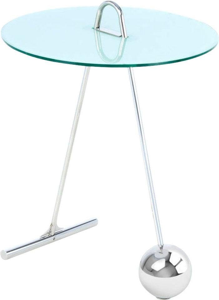 Beistelltisch KAYOOM "Pendulum 525, mit runder Tischplatte", bunt (silber, weiß), B:46cm H:60cm T:46cm, Stahl, Glas, Tische, Beistelltisch, Marmoroptik, Gestell im Pendel-Design, praktisch tragbar silber, weiß B/H/T: 46cm x 60cm x 46cm