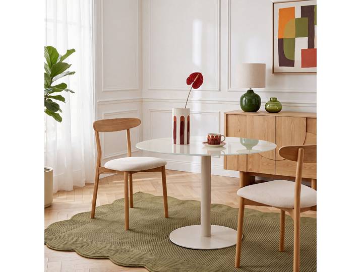 HABITAT - Table à manger ronde en métal et verre trempé - 2 couverts - Beige - Olympe