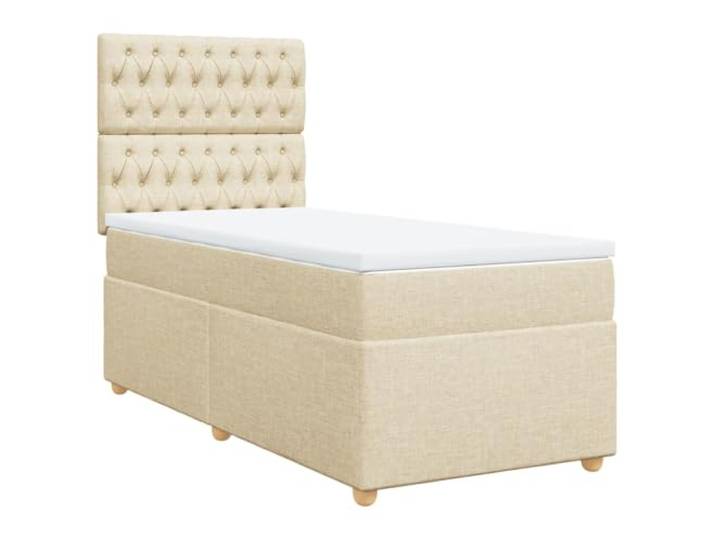 Makastle Boxspringbett mit Matratze Creme 80x200 cm Stoff Höhenverstellbares Kopfteil