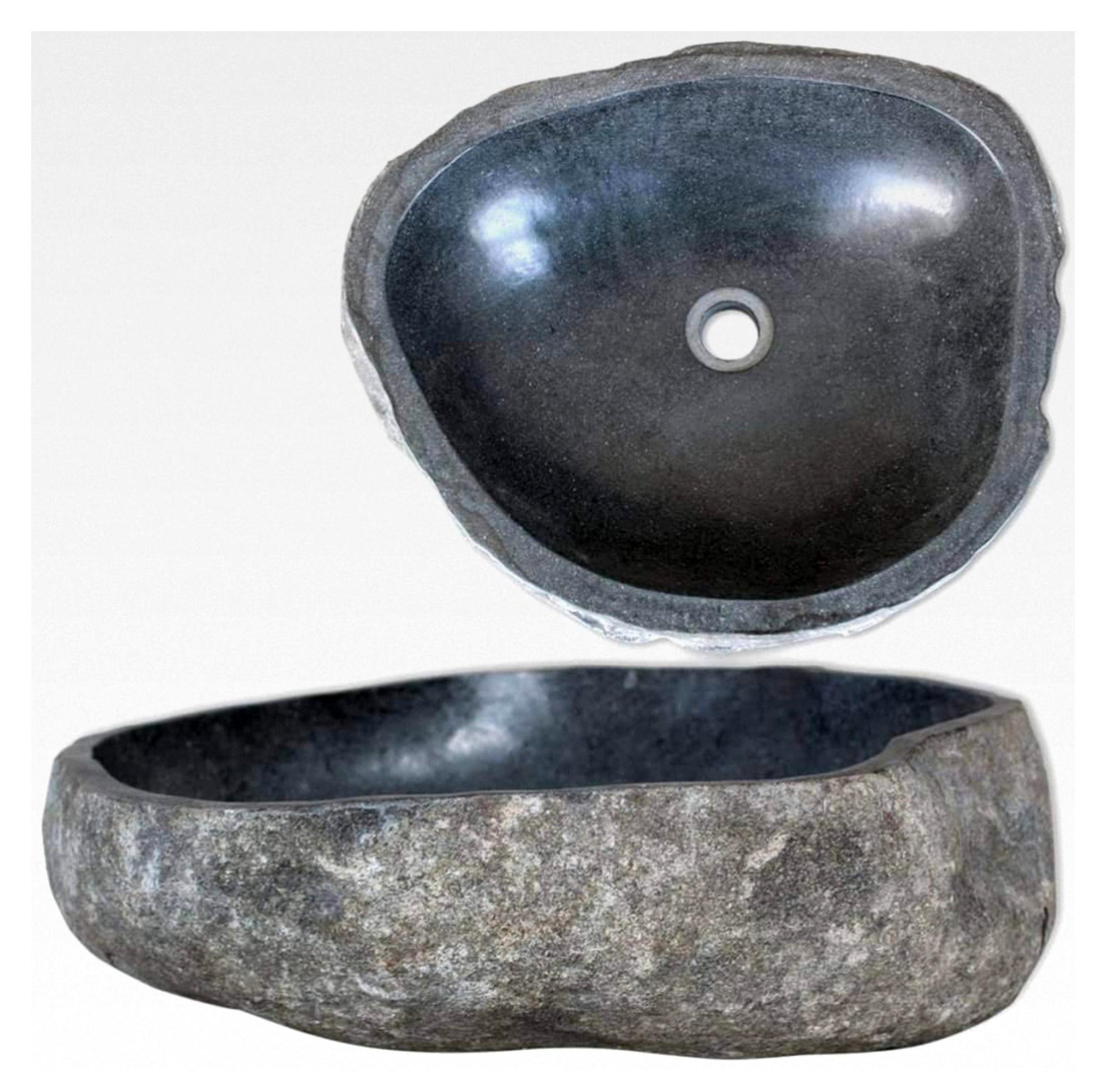 Ovales Flussstein-Waschbecken 38-45 cm Anthrazit für Badezimmermöbel