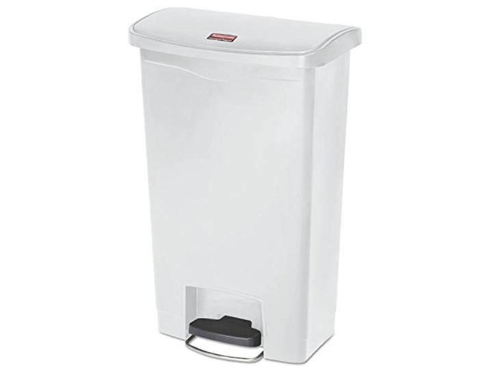 Rubbermaid Commercial Products 1883557 Slim Jim Step On Kunststoff-Tretabfalleimer mit Pedal an der Breitseite, 50 L, Weiß