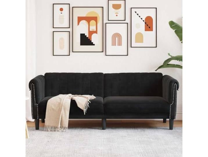 HEFZGDB 3-Sitzer Sofa Samt Schwarz Modernes Design Wohnzimmer Couch mit Weichem Stoff und Stabilen Stützbeinen für Komfortables Sitzgefühl und Elegante Einrichtung