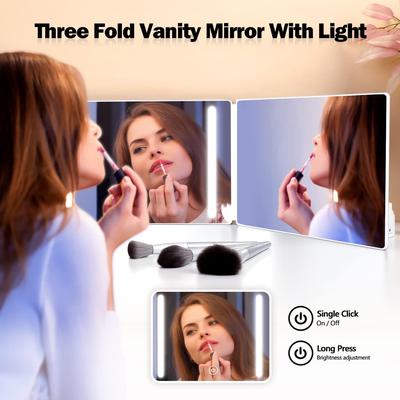 Fusion Finds LED 3 Way Haircut Mirror With Lights Adjustable Height Trifold Self Haircut Mirror For DIY Grooming white With Led