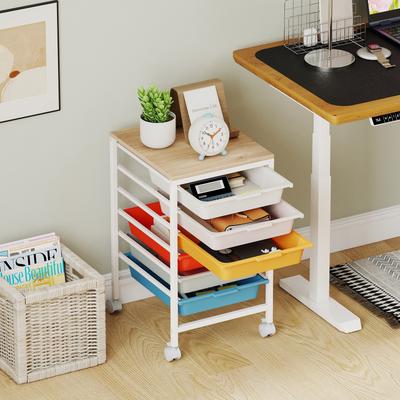 Lirago 6-Drawer Rolling Storage Cart with Wooden Tabletop