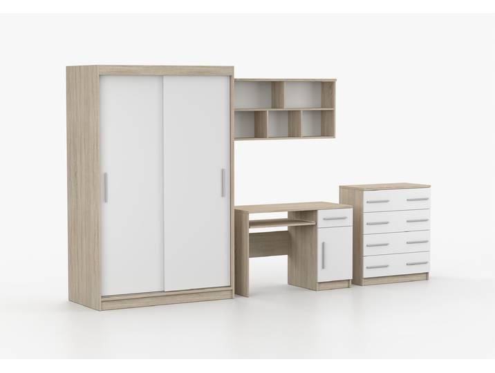 Jugendzimmer Komplett – Set TOBBY BIS SB 04 (4-teilig) Sonoma Eiche Weiß