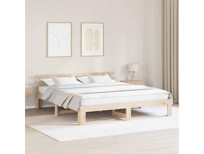 Bettrahmen mit Kopfteil Natur 180 x 200 cm Massives Kiefernholz Rechteckige Form, 31 cm Höhe, pflegeleichte Oberfläche, stabiler Halt für Matratze
