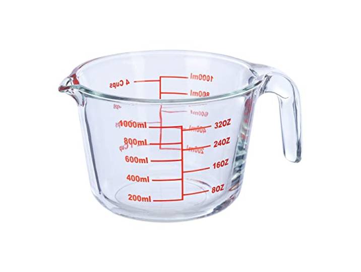 Relaxdays Verre mesureur\, 1 Litre\, résistant à la Chaleur\, Transparent au micro-ondes\, gradué ml\, oz\, cups américaines