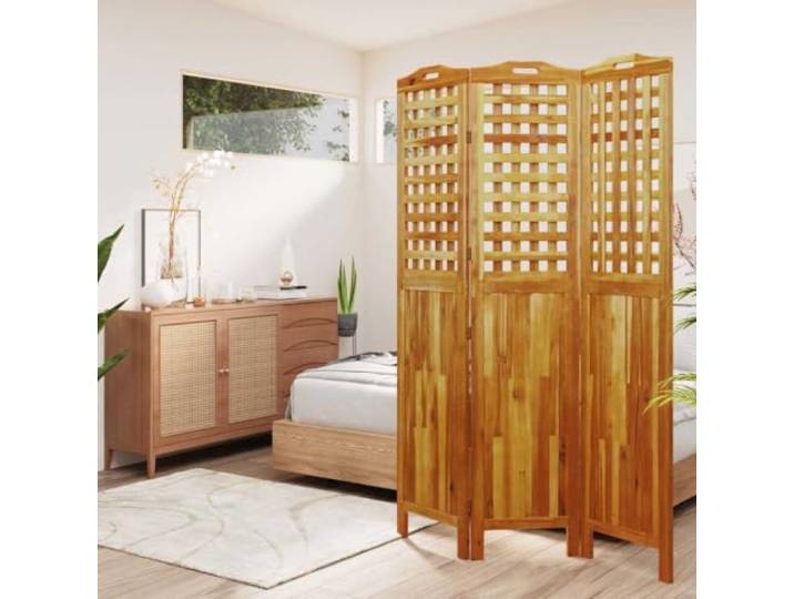 Trennwand, 3 Fächer, klappbar, 121,5 x 2 x 180 cm, Akazienholz Dekorativer Paravent, vielseitiger Raumteiler, kompakte Aufbewahrung, nachhaltiges Tropenholz, Solar, Hintergrundwand